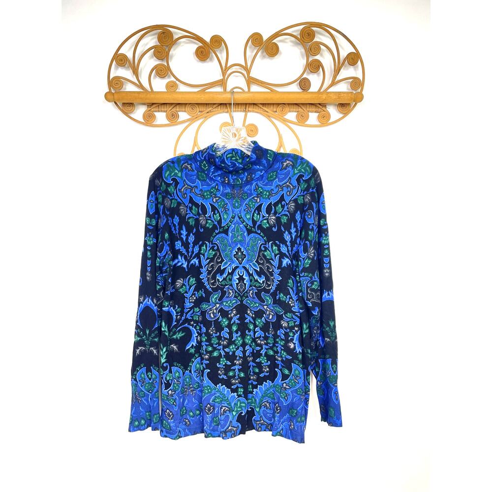 Chico's Mock neck blue paisley long sleeve sweater pullover XL